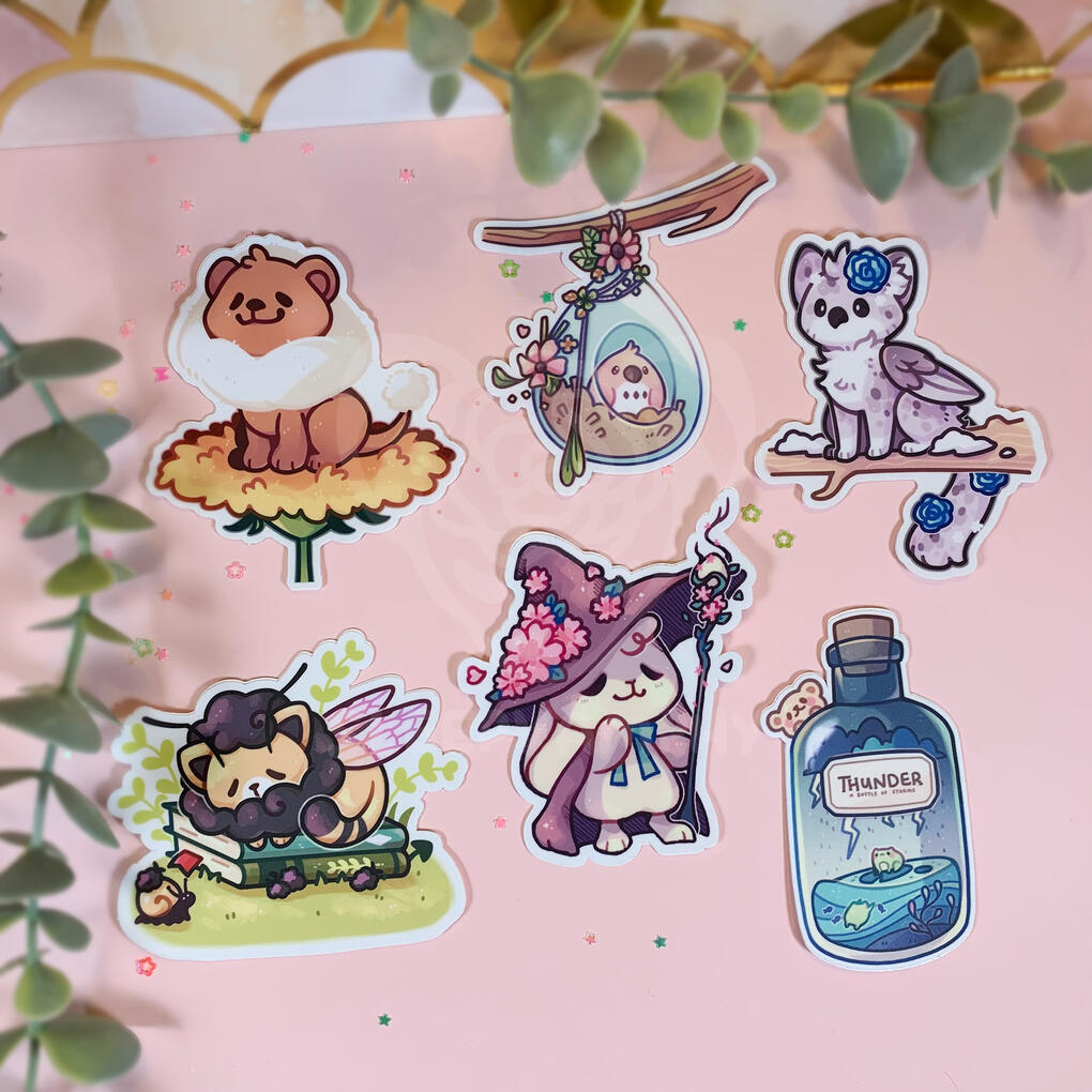 Dandelion, Owl, Snow Leopard Griffin, Bee Kitty, Mage Bunny, Thunder Bottle